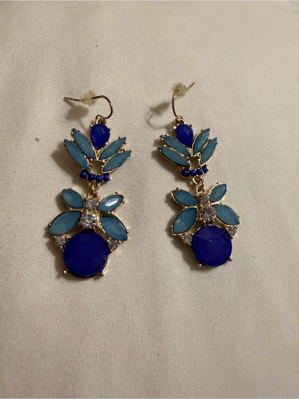 Blue Floral Drop Earrings - Elegant Statement Design